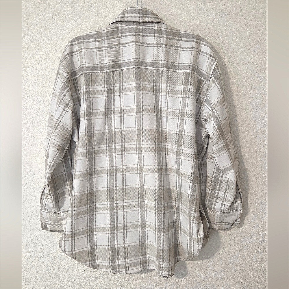 H&M Mens Plaid Shacket Button Up Overshirt Neutral Streetwear Grunge Size Small - Picture 2 of 4